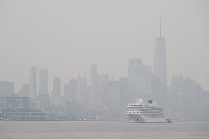 A view of orange haze illuminated the skies across the East on Tuesday morning as wildfire smoke from Canada spread across the East in New York, United States on June 6, 2023. Air quality alerts have been issued for a large swath of the Northeast. 