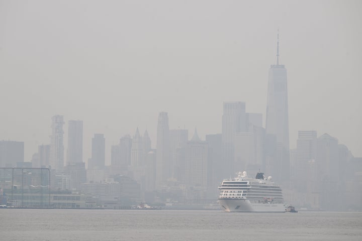A view of orange haze illuminated the skies across the East on Tuesday morning as wildfire smoke from Canada spread across the East in New York, United States on June 6, 2023. Air quality alerts have been issued for a large swath of the Northeast.