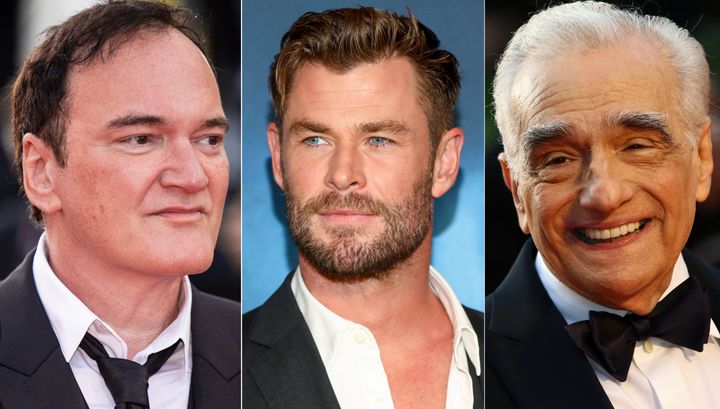 Chris Hemsworth (center) said Quentin Tarantino (left) and Martin Scorsese (right) are “still my heroes.”