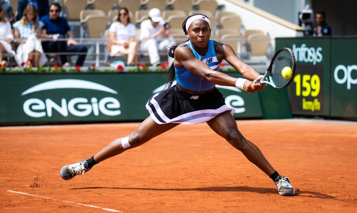 PARIS, FRANCE - JUNE 07: Coco Gauff of the United States in action against Iga Swiatek of Poland in the quarter-final on Day Eleven of Roland Garros on June 07, 2023 in Paris, France (Photo by Robert Prange/Getty Images)