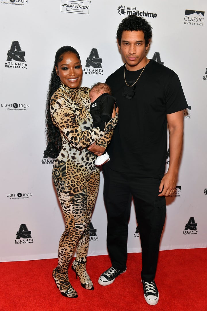 Keke Palmer, Darius Jackson and their son, Leodis, at a screening for "Big Boss" on April 29, 2023 in Atlanta, Georgia.