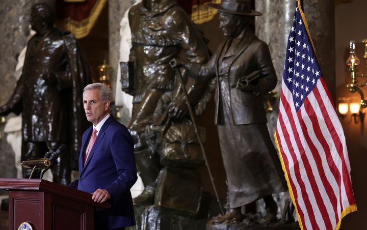 Here is Speaker Kevin McCarthy (R-Calif) unveiling a statue of lesbian novelist Willa Cather in the U.S. Capitol. Happy Pride Month, sir!