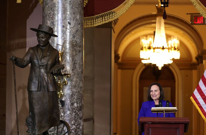Here is Sen. Deb Fischer (R-Neb.) hailing Willa Cather, the famed novelist and lesbian who was in a 40-year-relationship with a woman, "as a representation of Nebraska’s best.” Fischer has consistently voted against LGBTQ rights, including marriage equality protections.