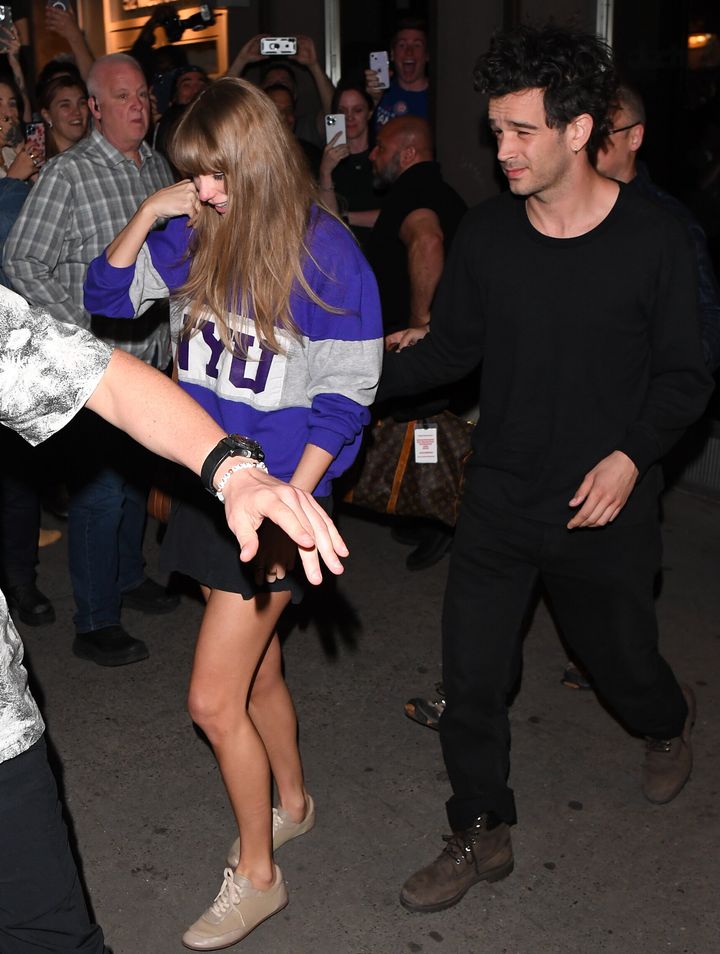 Taylor Swift and Matty Healy leave the Electric Lady studio in New York City on May 16.