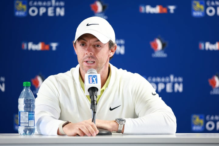 McIlroy speaks to the media after playing in the Pro-Am of the RBC Canadian Open on June 7 in Toronto, Canada.