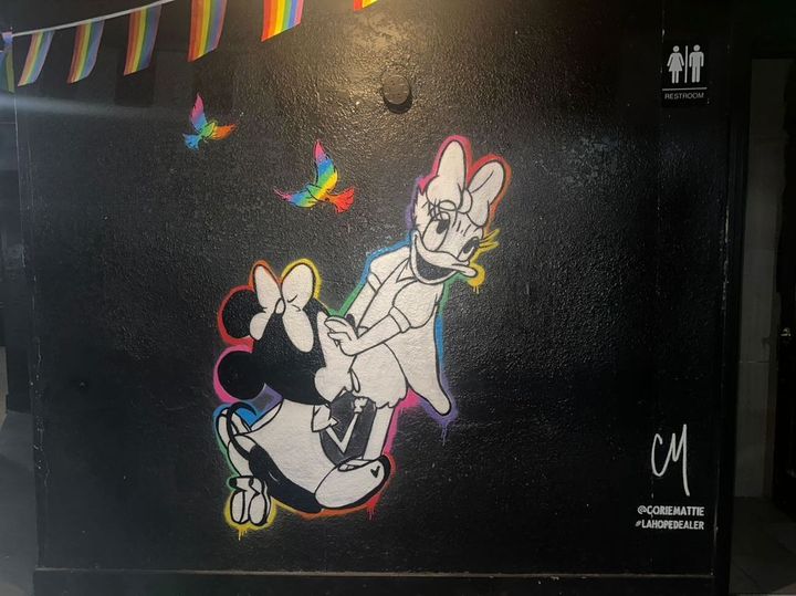 Corie Mattie’s most prominent artwork features Disney characters Minnie Mouse and Daphne Duck, a response to DeSantis' criticism of the entertainment company.