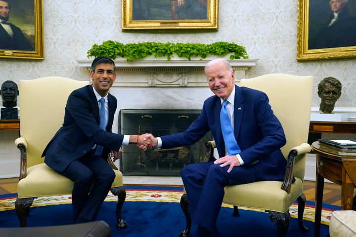 UK prime minister Rishi Sunak attends a bilateral meeting with US president Joe Biden in the Oval Office at the White House.