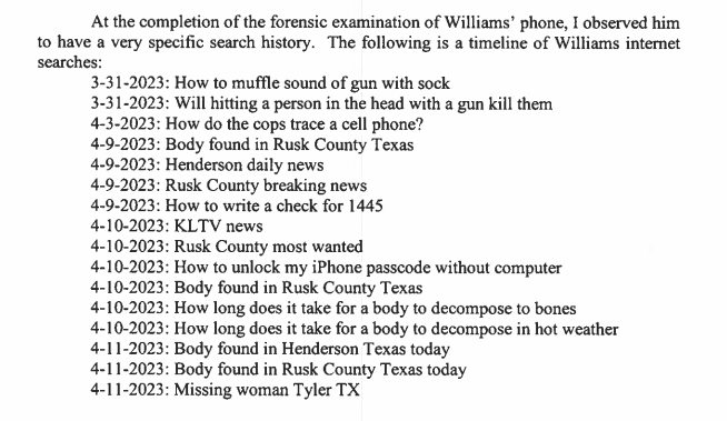 An excerpt from Jesse Lee Williams' arrest warrant.