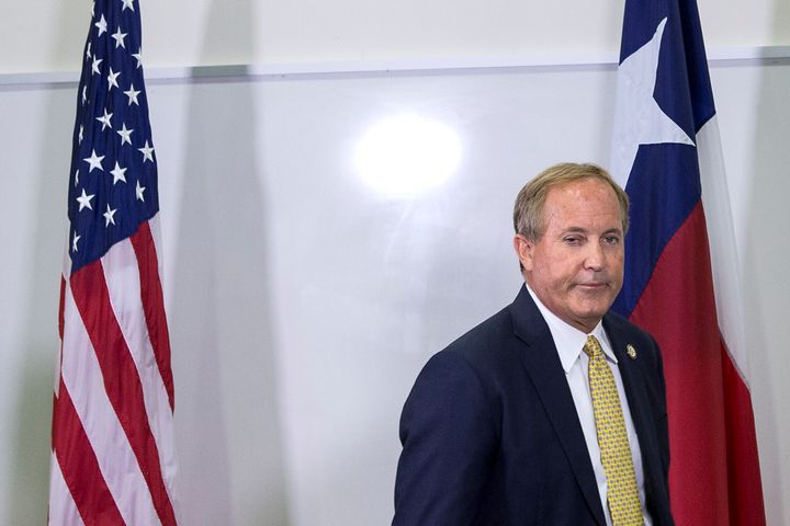 Texas Attorney General Ken Paxton discusses a proposed $26 billion multi-state opioid settlement during a news conference at the Houston Recovery Center Thursday, Aug. 5, 2021 in Houston. Paxton encouraged cities and counties to sign on to the settlement agreement that could yield up to $1.5 billion for the state. (Photo by Brett Coomer/Houston Chronicle via Getty Images)