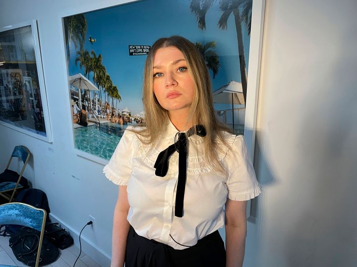 Anna Delvey, also known as Anna Sorokin, poses at her apartment in New York to promote her podcast, “The Anna Delvey Show."