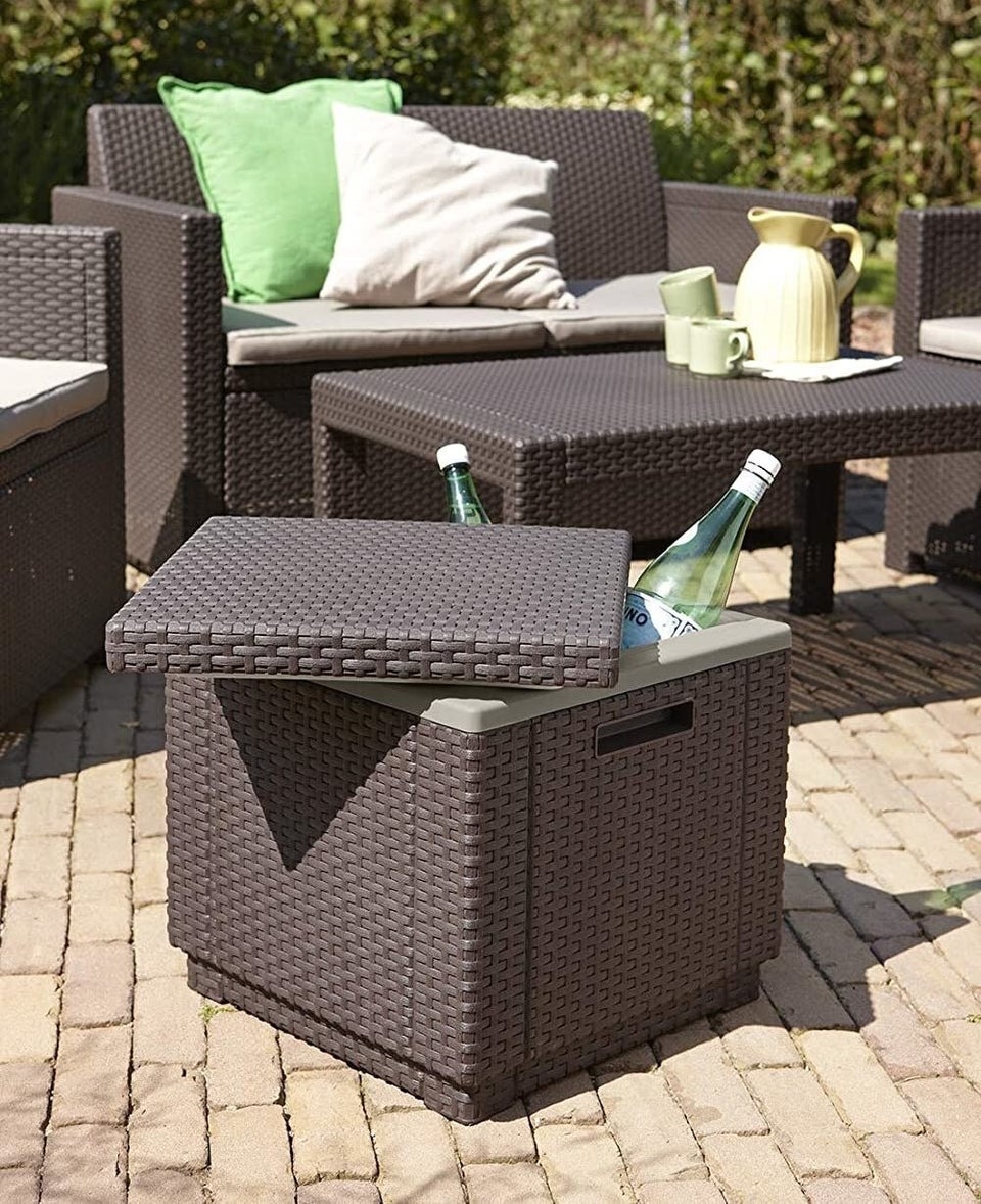 A multipurpose patio cooler designed to blend in with your patio furniture