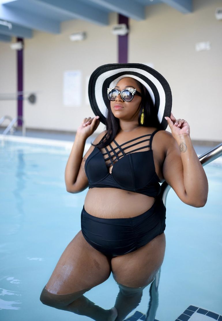 A strappy bikini with underwire support and a high-waisted bottom