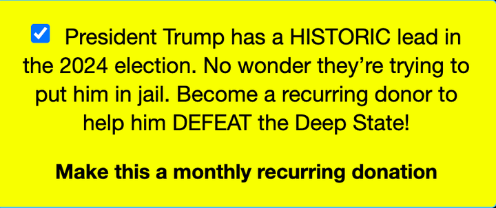 Stefanik's fundraising email automatically checks a box that signs people up to give recurring donations to her and Trump.