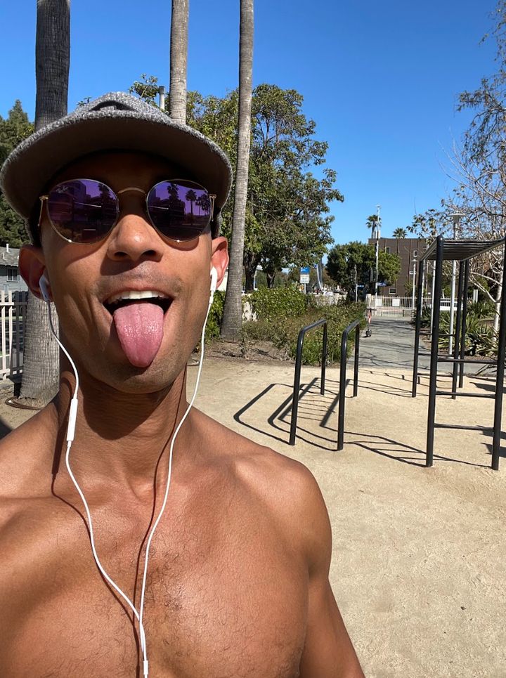 The author working out in Santa Monica, California.