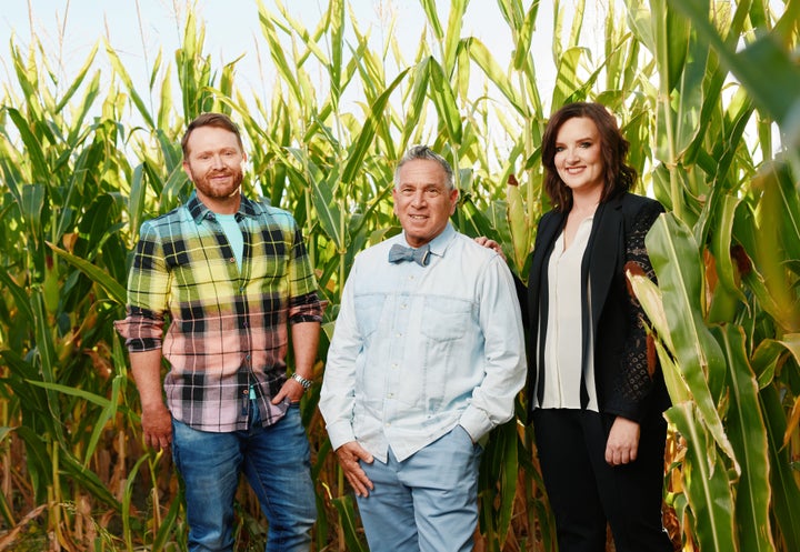 Horn (center) with "Shucked" composers Shane McAnally and Brandy Clark.