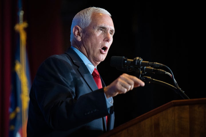 Former Vice President and 2024 hopeful Mike Pence speaks at the North Carolina Republican Party convention in Greensboro, North Carolina, on Saturday, June 10.