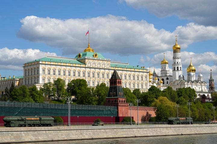 The Kremlin wall is seen following a military parade in Moscow, Russia, last month.