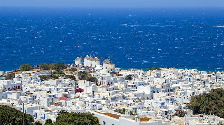 A scene from the sunny Greek Island of Mykonos, Greece in May 2013