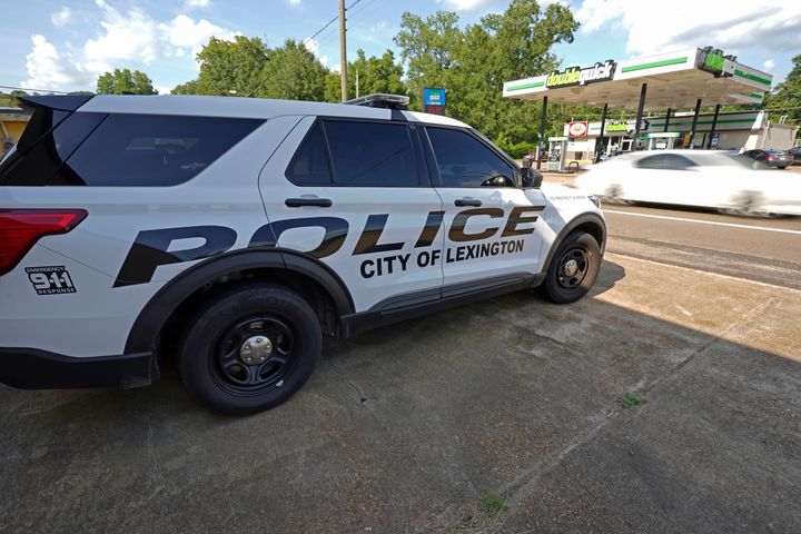 A Lexington, Miss., police SUV is parked outside their department near the town square, Monday, Aug. 15, 2022. A civil rights and international human rights organization filed a federal lawsuit on Tuesday, against local officials in Lexington, where they say police have "terrorized" residents, subjecting them to false arrests, excessive force and intimidation. (AP Photo/Rogelio V. Solis)