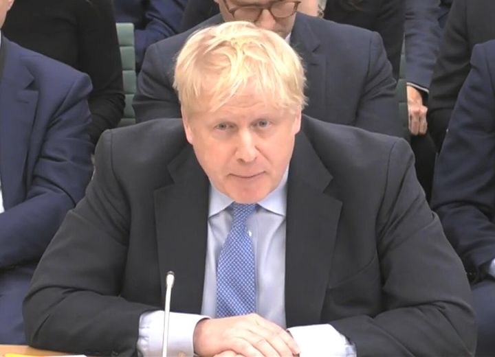 Boris Johnson giving evidence to the privileges committee in March.