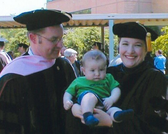 The author (right), with her husband, Grant, and their son at Bob Jones University's commencement on May 8, 2004.
