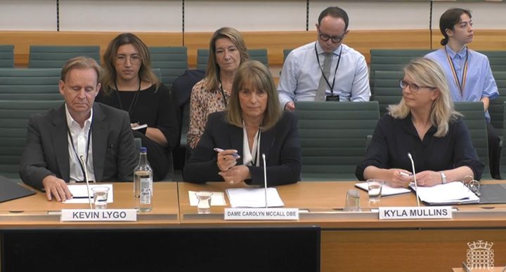 Dame Carolyn McCall DBE, Chief Executive, ITV, Kevin Lygo, Managing Director, Media and Entertainment, ITV and Kyla Mullins, General Counsel and Company Secretary, ITV giving evidence to the Digital, Culture, Media and Sport Committee at the House of Commons, London