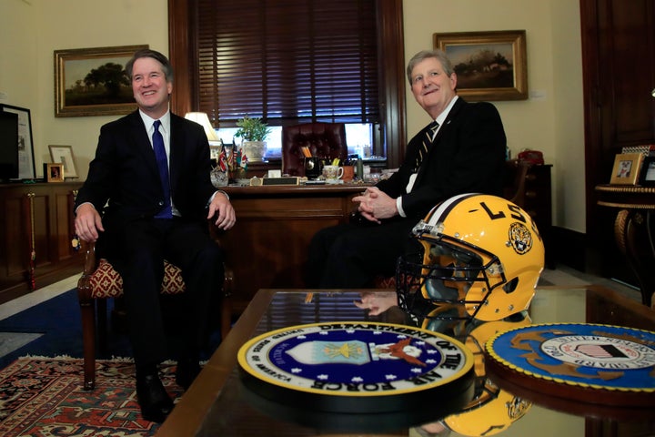 Here is Sen. John Kennedy (R-La.), who weirdly accused Dale Ho of being too angry to be a judge, hanging out with actual angry guy Brett Kavanaugh in July 2018 ahead of his Supreme Court confirmation hearing.