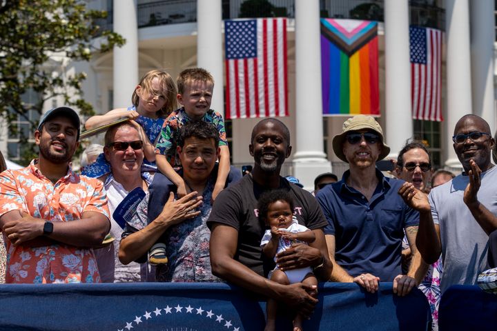 Guests attend the Pride Month celebration and listen to President Joe Biden speak on the South Lawn of the White House on June 10 in Washington, D.C.