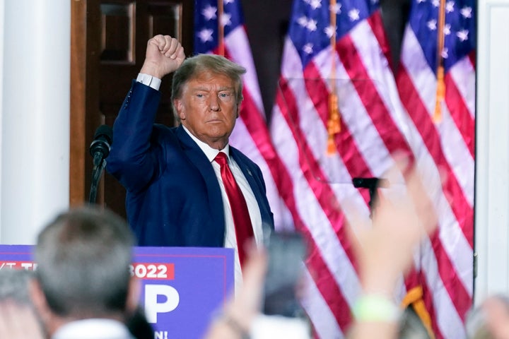 FILE - Former President Donald Trump gestures after speaking at Trump National Golf Club in Bedminster, N.J., June 13, 2023, after pleading not guilty in a Miami courtroom earlier in the day to dozens of felony counts that he hoarded classified documents and refused government demands to give them back.