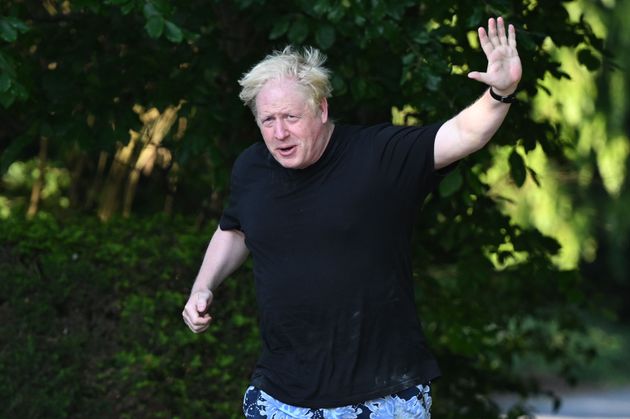 Boris Johnson is seen on his morning run ahead of the publication of the privileges committee report (Photo by Leon Neal/Getty Images)