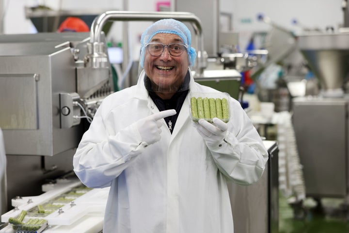 Gregg during a visit to a factory that makes vegan sausages