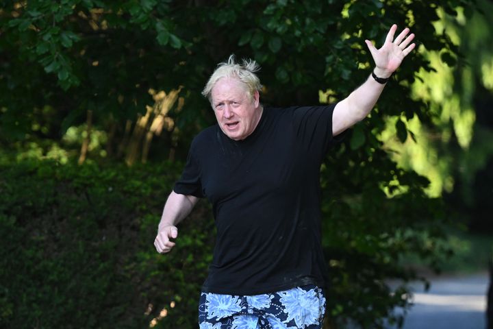 BRIGHTWELL-CUM-SOTWELL, OXFORDSHIRE - JUNE 15: Former British Prime Minister Boris Johnson is seen on his morning run on June 15, 2023 in Brightwell-cum-Sotwell, England. The Privileges Committee has been investigating whether Boris Johnson misled parliament over breaches of lockdown rules in Downing Street during the Covid-19 pandemic. (Photo by Leon Neal/Getty Images)