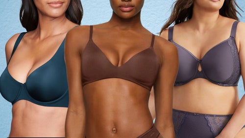 A scoop-neckline underwire bra, a wireless demi bra from Skims and a full-coverage spacer bra.