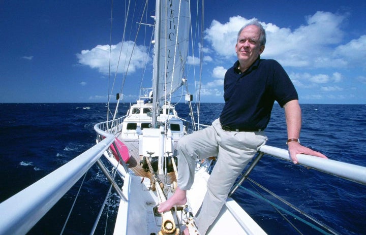 This photo provided by Ocean Alliance shows Roger Payne aboard the Ocean Alliance RV Odyssey research vessel during the voyage of the Odyssey, a groundbreaking toxicology study circumnavigating the globe, in 2002 off the coast of Western Australia in the 'Indian Ocean.