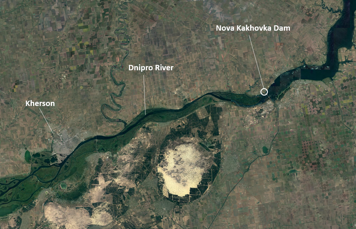 A map of the dam and the surrounding Ukrainian land