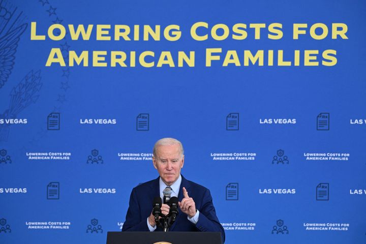 President Joe Biden speaks about prescription drugs costs at the University of Nevada on March 15.