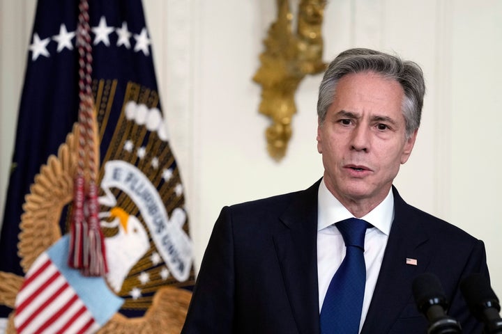 Secretary of State Antony Blinken speaks at a chiefs of mission reception in the East Room of the White House in Washington, Tuesday, June 13, 2023. (AP Photo/Susan Walsh)