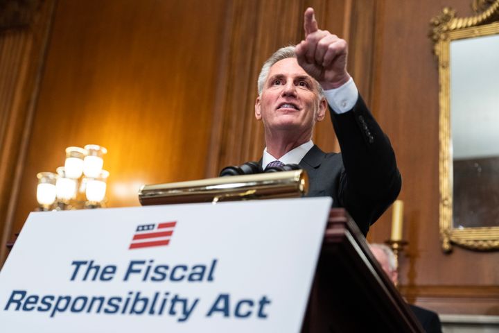 McCarthy conducts a news conference after the House passed the Fiscal Responsibility Act, the formal name for the debt limit deal approved just weeks ago.