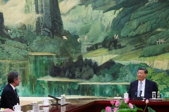 U.S. Secretary of State Antony Blinken meets with Chinese President Xi Jinping in the Great Hall of the People in Beijing, China, on June 19, 2023. 