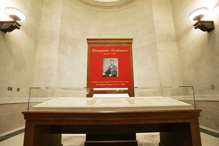 The Emancipation Proclamation is pictured at the National Archives in Washington during a temporary exhibit in 2005.