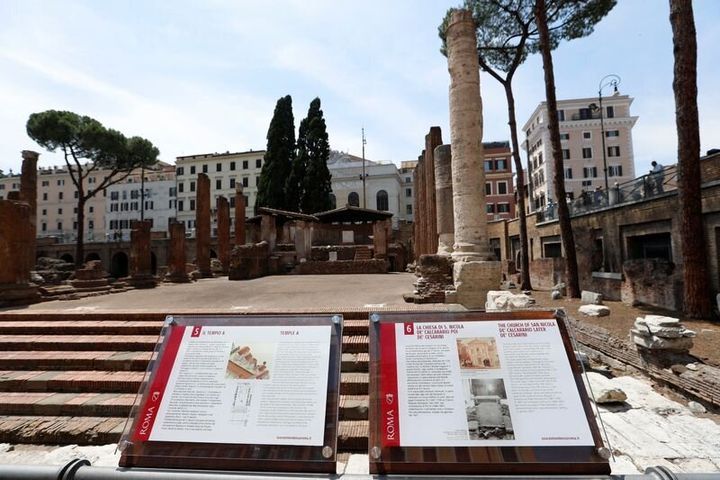 Γενική άποψη του αρχαιολογικού χώρου Largo Argentina μια μέρα πριν ανοίξει ξανά για το κοινό μετά τα έργα αποκατάστασης, στη Ρώμη, Ιταλία 19 Ιουνίου 2023.