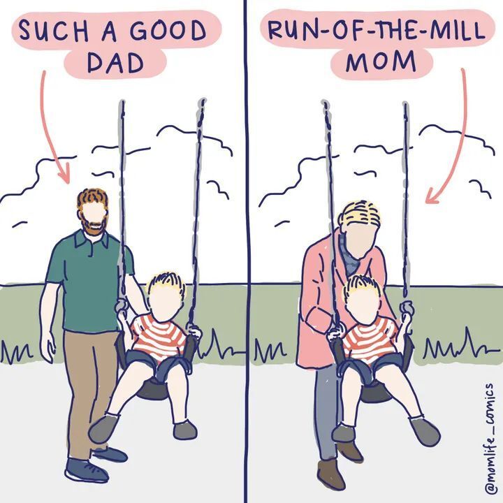 Instagramからのイラスト：「とっても良いパパ」 と「平凡なママ」