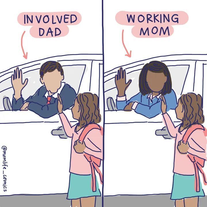 Instagramからのイラスト：「育児に積極的なパパ」と「ワーキングマザー」