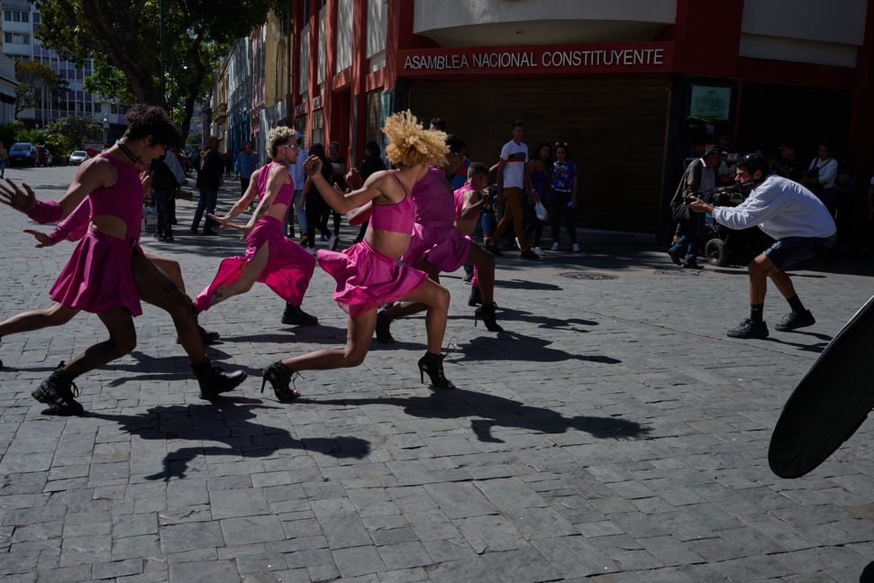 House of Fantasy members dance during a shoot for the trans rights video campaign in Caracas.