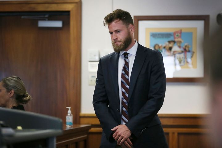 Owen Shroyer, an InfoWars host and sometimes reporter who is a frequent guest on "The Alex Jones Show," testifies in court Friday, July 29, 2022, at the Travis County Courthouse in Texas.
