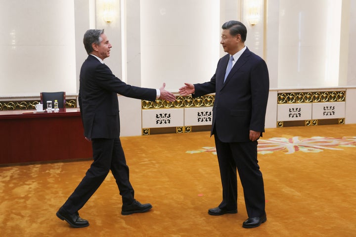 U.S. Secretary of State Antony Blinken meets with Chinese President Xi Jinping in the Great Hall of the People in Beijing, China, on June 19, 2023. 