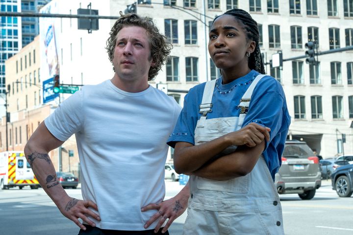 Jeremy Allen White as Carmy and Ayo Edebiri as Sydney in The Bear