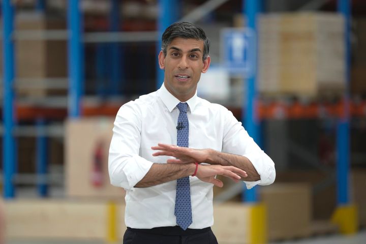 Rishi Sunak speaks during a PM Connect event at the Ikea distribution centre in Dartford.