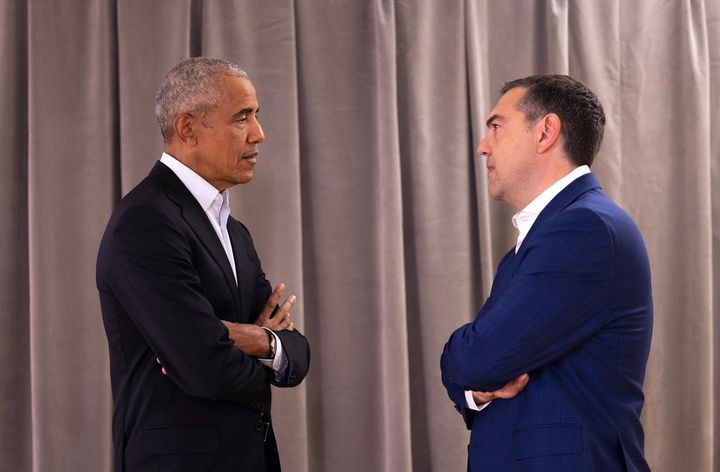 Συνάντηση του Προέδρου του ΣΥΡΙΖΑ-ΠΣ, Αλέξη Τσίπρα, με τον πρώην Πρόεδρο των ΗΠΑ Μπαράκ Ομπάμα. Πέμπτη 22 Ιουνίου 2023 (ΓΡ. ΤΥΠΟΥ ΣΥΡΙΖΑ / EUROKINISSI)