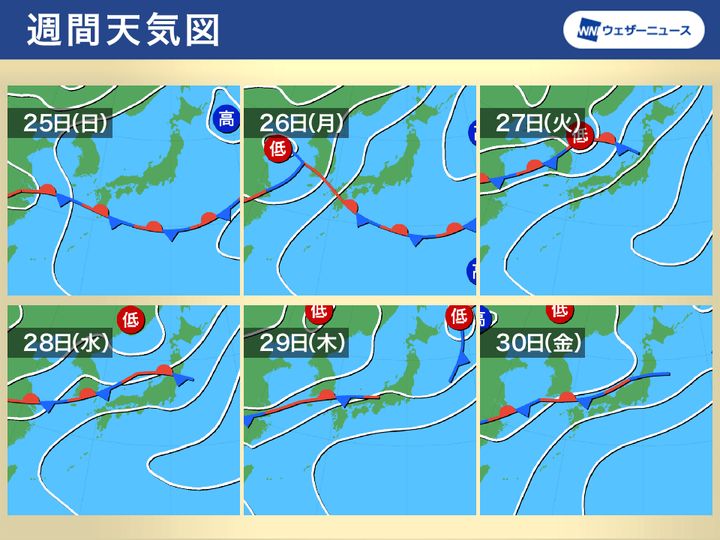 週間天気図 25日(日)～30日(金)